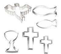 Emporte-pièce en forme de Poisson en Acier Inoxydable,6 Pièces Moule à Biscuits en Acier Inoxydable,Poisson Croix Oiseau Saint Graal Emporte-Pièces,Emporte-pièces Paques Patisserie