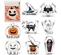 Emporte Piece Halloween, 8 Pièce Halloween Moule à Biscuit, Citrouille, Fantôme, Crâne, Cercueil, Chapeau De Sorcière Et Chat - Pour Halloween Des Enfants, Avec 100 Sachets De Bonbons Fantômes