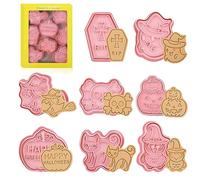 Emporte Pièce Halloween, 8 Pièces 3D Moule à Biscuit Halloween, Emporte-Pièces en Plastique pour Halloween, Formes de Coupe de Biscuits Halloween pour Décoration Fondants Biscuit