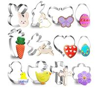 Emporte Piece Paques,12 Pièces Moule Biscuit Paques en Acier Inoxydable,Emporte Piece Patisserie Paques,Lapin, Oeufs de Pâques, Trèfle, Poussin, Papillon
