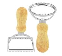 Emporte Piece Ravioli,moule à manche en bois avec bord rainuré, spaghetti estampage accessoires de cuisine pour perogis et raviolis,Ustensiles pour Pâtes(1 rond et 1 carré)