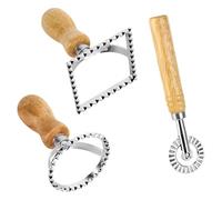 Emporte Piece Ravioli Moule - Lot de 3 Coupeurs de Ravioli Moule à pâtes en Bois Poignée Roulette Patisserie Tampon de Presse pour Boulettes Pâtes Cuisine