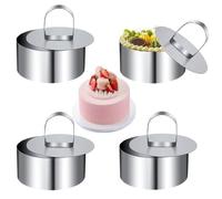 Emporte-Pièce Rond, Cercle à Pâtisserie, 4 Pièces avec Poussoir, Anneau de Mousse Perforé, Emporte-Pièce en Acier Inoxydable