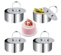 Emporte Piece Rond, Cercle a Patisserie, Moules à Mousse, 4PCS avec Poussoir Cercles de Présentation Moules à Tartelettes Anneau de Mousse Perforée Emporte Pièce Acier Inoxydable