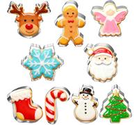 Emporte-pièces de Noël -9 pièces - bonhomme de pain d'épices, flocon de neige, renne, ange, arbre de Noël, bonhomme de neige, visage du Père Noël