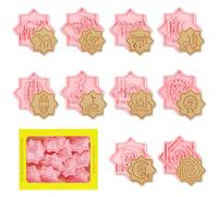 Emporte-pièces Eid Mubarak, 10 Pcs Ramadan Emporte Pièce, 3D Ramadan Moule Biscuit Plastique Enfant, Muslimischen Cookie Cutter Tampon Biscuit Decoupoir Patisserie pour Fondant Biscuit Cookie Gâteau