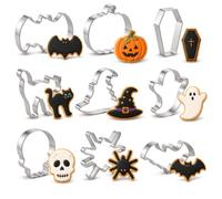 Emporte-pièces Halloween pour biscuits, acier inoxydable, lot de 9 | Contours métalliques bien formés, silhouettes nettes, découpe régulière pour pâtes et créations de fête