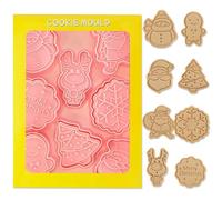 Emporte-pièces Noël, Lot de 8 Noël Emporte Pièce, 3D Noël Moule Biscuit Plastique Enfant, Christmas Cookie Cutter Tampon Biscuit Noël Decoupoir Patisserie pour Décoration Fondant Biscuit Cookie Gâteau