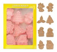 Emporte-pièces Noël, Lot de 8 Noël Emporte Pièce, 3D Noël Moule Biscuit Plastique Enfant, Christmas Cookie Cutter Tampon Biscuit Noël Decoupoir Patisserie pour Décoration Fondant Biscuit Cookie Gâteau