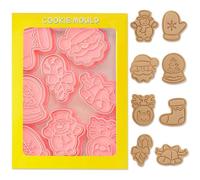 Emporte-pièces Noël, Lot de 8 Noël Emporte Pièce, 3D Noël Moule Biscuit Plastique Enfant, Christmas Cookie Cutter Tampon Biscuit Noël Decoupoir Patisserie pour Décoration Fondant Biscuit Cookie Gâteau