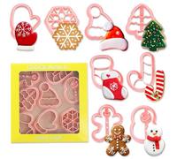 Emporte-pièces Noël, Lot de 8 Noël Emporte Pièce, 3D Noël Moule Biscuit Plastique Enfant, Christmas Cookie Cutter Tampon Biscuit Noël Decoupoir Patisserie pour Décoration Fondant Biscuit Cookie Gâteau