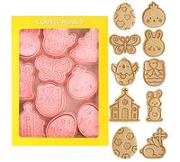 Emporte-pièces Paques, 10 Pcs Emporte Pièce Paques, 3D Pâques Moule Biscuit Plastique Enfant, Lapin Poussin œufs Cookie Cutter Tampon Biscuit Decoupoir Patisserie pour Fondant Biscuit Cookie Gâteau
