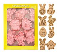 Emporte-pièces Paques, 8Pcs Emporte Pièce Paques, 3D Pâques Moule Biscuit Plastique Enfant, Lapin Poussin œufs Cookie Cutter Tampon Biscuit Decoupoir Patisserie pour Fondant Biscuit Cookie Gâteau