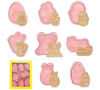 Emporte-pièces Paques, 8Pcs Emporte Pièce Paques, 3D Pâques Moule Biscuit Plastique Enfant, Lapin Poussin œufs Cookie Cutter Tampon Biscuit Decoupoir Patisserie pour Fondant Biscuit Cookie Gâteau