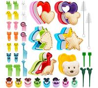 Emportes-pièces Sandwiches, 14Pcs Emporte-pièces Sandwich Cutter pour Sandwich/Légume/Pâtisserie, Emporte-pièces Sandwich Enfant avec 22Fourchettes/2Bâtons à miel/2Brosses, pour Enfant