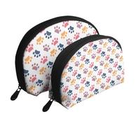 Empreinte Animale de modèle de Patte sur Un Blanc, Trousse de Maquillage Coquille Femme Petit Porte-Monnaie Trousse de Toilette Trousse à cosmétiques 2 pièces