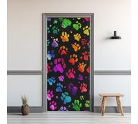 Empreinte Chien Effet 3D Sticker Porte, Motif Coloré Mignon Papier Autocollant Porte Mural Décoration, Dessin Animé Coloré Stickers Muraux Amovible PVC 95x215 cm