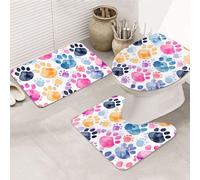 Empreinte De Patte Aquarelle Colorée Carpettes De Toilette 3Pcs, Tapis WC Durable Housse D'Abattant pour Douche Intérieur