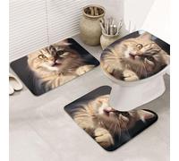 Empreinte De Patte De Chat Mignonne Tapis Bain 3Pcs, Housse De Couvercle De Toilette Décoratif Housse D'Abattant pour Maison Chambre À Coucher