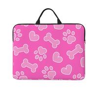 Empreinte de Patte de Chien Rose en Forme d'os et de cœur,Housse pour Ordinateur Portable 14 Pouces, Sacoche pour Ordinateur Portable, Mallette avec poignée