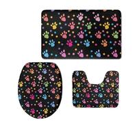 Empreinte De Patte De Chien Tapis De Bain 3Pcs, Tapis Contour Toilette Durable Housse D'Abattant pour Douche Chambre À Coucher