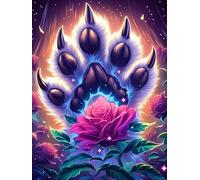 Empreinte de patte de loup avec des fleurs 1000 Pièces Puzzle Personne Âgée En Carton Rigide Animal sauvage et animal de compagnie Cute Facile Débutant Anti-Stress Stimulation Cognitive Loisir Créatif