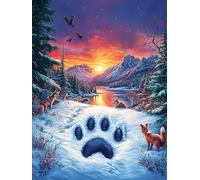 Empreinte de patte de loup dans la neige 300 Pièces Puzzle Collectionneur En Carton Anti-Déchirure Faune sauvage et animaux de compagnie Haute Difficulté Motif Complexe Décoration Murale Collection Ca