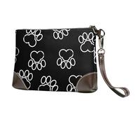 Empreinte de Pattes Noires,Sacs à Main en Cuir PU pour Femmes, Pochette à Fermeture éclair, Portefeuille, Sac à Main avec dragonne