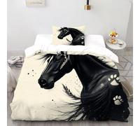 Empreinte de sabot de cheval Imprimé Parure De Lit Microfibre Parure De Lit Adulte Ave Fermeture Éclair Elegant PastoralAnimal Housses De Couettes 2 Pièces Et 1 Taie D'oreiller Single（135x200cm）