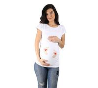 Empreintes de pieds pour bébé avec cœur - Mode de grossesse amusante et mignonne avec motif - T-shirt de grossesse pour la grossesse - Manches courtes