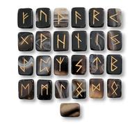Empyreal Stones Runes - Ensemble de pierres runiques en cristal de l'alphabet viking, ancien, futhark Wicca, divination nordique (onyx noir, rect)
