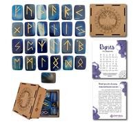 Empyreal Stones Runes - Pierres précieuses runiques bleues en cristal de l'alphabet viking, ancien, futhark Wicca, divination nordique (rectangle, onyx bleu)