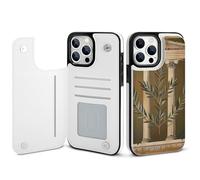 EMPYRI Bâtiment antique avec branche d'olivier romaine et étui portefeuille imprimé grec pour iPhone 14 Pro Max - Étui portefeuille à rabat en cuir avec fentes pour cartes