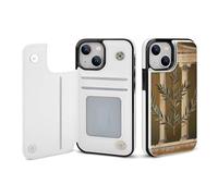 EMPYRI Bâtiment antique avec branche d'olivier romaine et étui portefeuille imprimé grec pour iPhone 13 Mini - Étui portefeuille à rabat en cuir avec fentes pour cartes