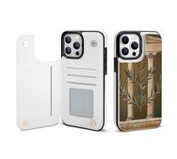 EMPYRI Bâtiment antique avec branche d'olivier romaine et étui portefeuille imprimé grec pour iPhone 13 Pro - Étui portefeuille à rabat en cuir avec fentes pour cartes