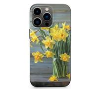 EMPYRI Coque de téléphone imprimée bouquet de jonquilles pour iPhone 13 Pro Max, ultra fine, résistante aux rayures et aux chocs, coque de téléphone en TPU noir, avec recharge sans fil