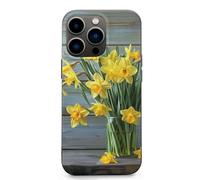 EMPYRI Coque de téléphone imprimée bouquet de jonquilles pour iPhone 13 Pro, ultra fine, résistante aux rayures et aux chocs, coque de téléphone en TPU noir, avec recharge sans fil, anti-jaunissement