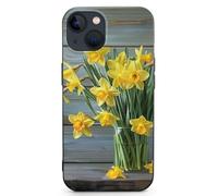 EMPYRI Coque de téléphone imprimée bouquet de jonquilles pour iPhone 13, ultra fine, résistante aux rayures et aux chocs, coque de téléphone en TPU noir, avec recharge sans fil, anti-jaunissement