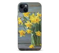 EMPYRI Coque de téléphone imprimée bouquet de jonquilles pour iPhone 14 Plus, ultra fine, résistante aux rayures et aux chocs, coque de téléphone en TPU noir, avec recharge sans fil, anti-jaunissement