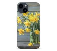 EMPYRI Coque de téléphone imprimée bouquet de jonquilles pour iPhone 14, ultra fine, résistante aux rayures et aux chocs, coque de téléphone en TPU noir, avec recharge sans fil, anti-jaunissement