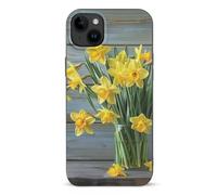 EMPYRI Coque de téléphone imprimée bouquet de jonquilles pour iPhone 15 Plus, ultra fine, résistante aux rayures et aux chocs, coque de téléphone en TPU noir, avec recharge sans fil, anti-jaunissement