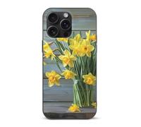 EMPYRI Coque de téléphone imprimée bouquet de jonquilles pour iPhone 15 Pro Max, ultra fine, résistante aux rayures et aux chocs, coque de téléphone en TPU noir, avec recharge sans fil