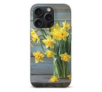 EMPYRI Coque de téléphone imprimée bouquet de jonquilles pour iPhone 15 Pro, ultra fine, résistante aux rayures et aux chocs, coque de téléphone en TPU noir, avec recharge sans fil, anti-jaunissement