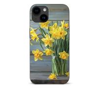 EMPYRI Coque de téléphone imprimée bouquet de jonquilles pour iPhone 15, ultra fine, résistante aux rayures et aux chocs, coque de téléphone en TPU noir, avec recharge sans fil, anti-jaunissement
