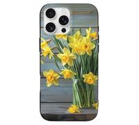 EMPYRI Coque de téléphone imprimée bouquet de jonquilles pour iPhone 16 Pro Max, ultra fine, résistante aux rayures et aux chocs, coque de téléphone en TPU noir, avec recharge sans fil