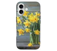 EMPYRI Coque de téléphone imprimée bouquet de jonquilles pour iPhone 16, ultra fine, résistante aux rayures et aux chocs, coque de téléphone en TPU noir, avec recharge sans fil, anti-jaunissement