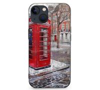EMPYRI Coque de téléphone imprimée cabine téléphonique rouge Londres pour iPhone 13 Mini, ultra fine, résistante aux rayures et aux chocs, coque de téléphone en TPU noir, avec recharge sans fil