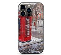 EMPYRI Coque de téléphone imprimée cabine téléphonique rouge Londres pour iPhone 13 Pro Max, ultra fine, résistante aux rayures et aux chocs, coque de téléphone en TPU noir, avec recharge sans fil
