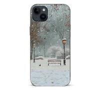 EMPYRI Coque de téléphone imprimée Snow Falling in The Park pour iPhone 14 Plus, ultra fine, résistante aux rayures et aux chocs, coque de téléphone en TPU noir, avec recharge sans fil