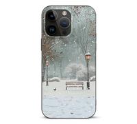 EMPYRI Coque de téléphone imprimée Snow Falling in The Park pour iPhone 14 Pro Max, ultra fine, résistante aux rayures et aux chocs, coque de téléphone en TPU noir, avec recharge sans fil